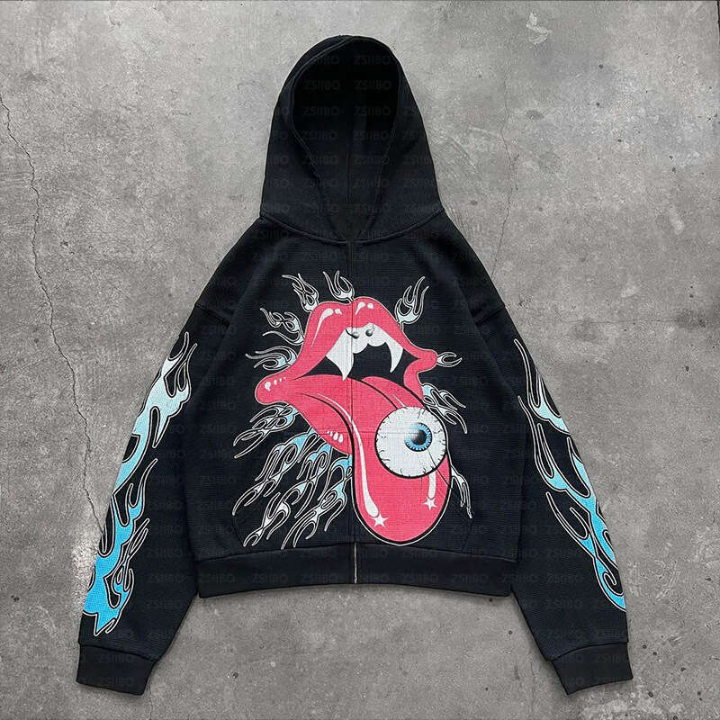 Autumn winter niche lazy funny abstract trendy brand loose zipper long sleeved top hoodie hooded cardigan men's and women's jacket