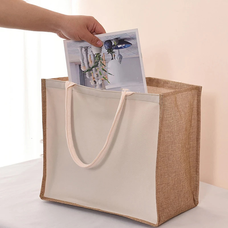 Ship from US Solid color zipper canvas ladies tote bag large capacity handheld faux linen storage portable travel handbag 250227FBB