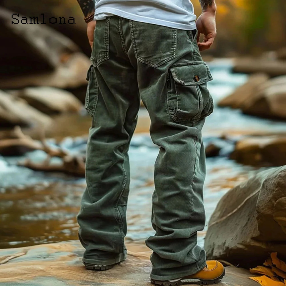 European Fashion Corduroy Cargo Pants Mens Stand Pocket Full-Length Trousers Plus Size Mens Casual Straight Sweatpants 250227 - view 5