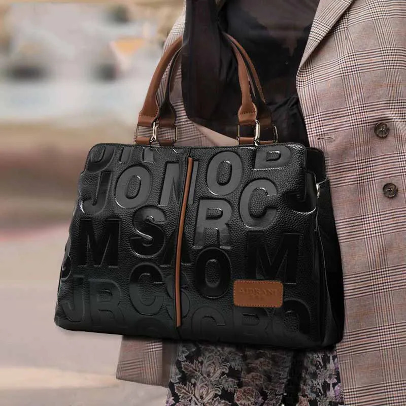 Ship from US Aidrani Fashionable womens genuine leather bag large capacity handbag letter printed n cowhide shoulder 250227FBB