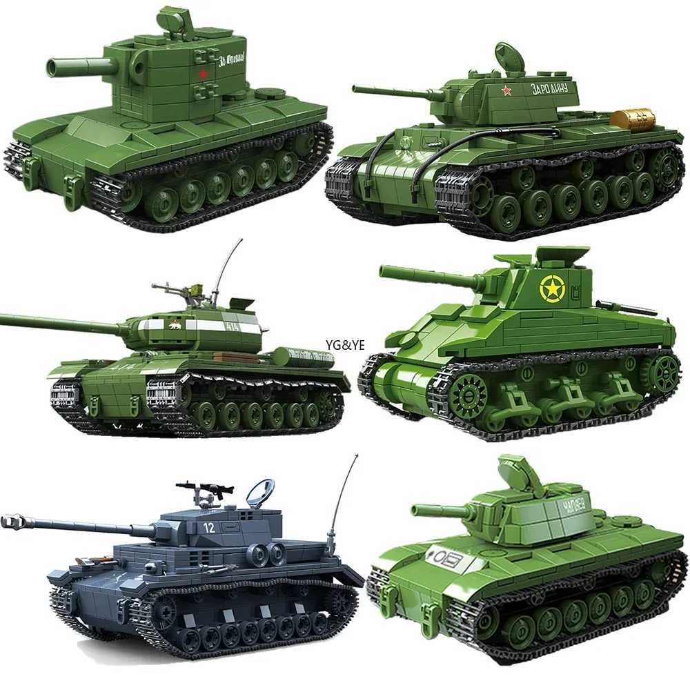 WWII Tank Building Blocks B Tiger 131 Churchill Tank I Scene Of Military Weapon Model Assembly Desk Decoration Toy Gifts Y250227