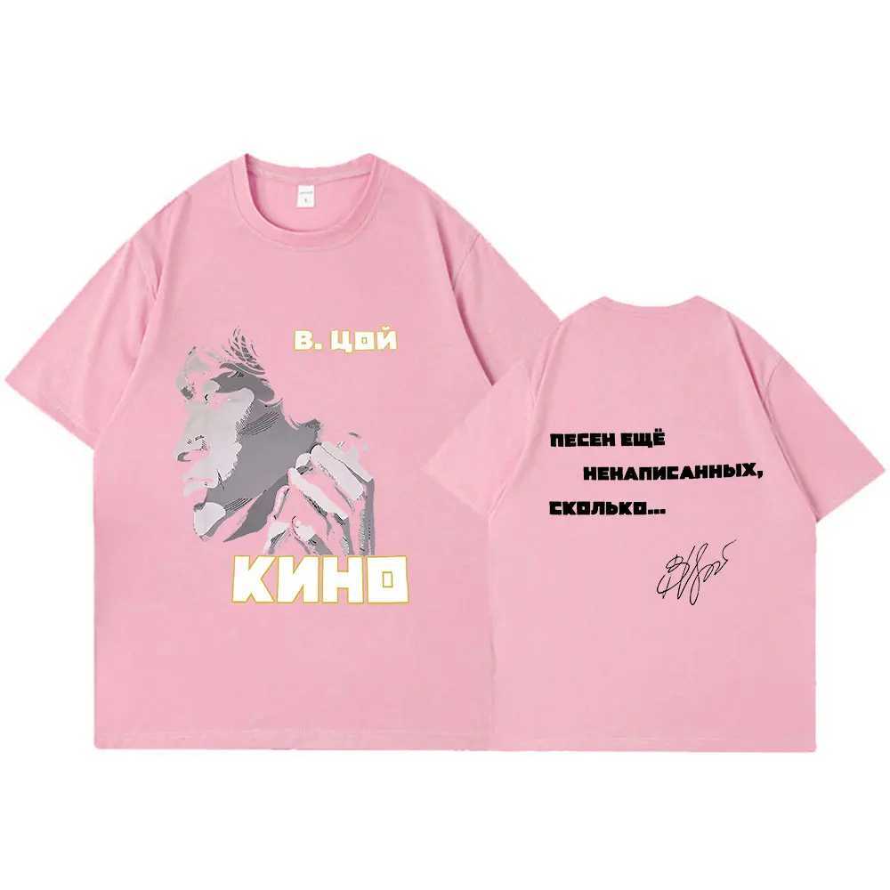 Classic Vintage Viktor Tsoi Kino Double Sided Print T Shirt Short Slve Cotton Russian Rock Tshirt Novelty T-shirt Ts Clothes X250227