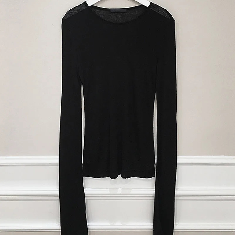 Shintimes Sexy Shirt Women TShirt Long Sleeve Korean Style Slim Basic Elasticity Tshirt Top Womens Clothing T Femme 250226