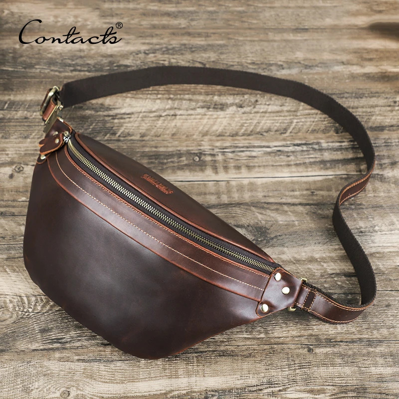 Ship from US CONTACT Mens Waist Bag Genuine Leather Travel Fanny Belt Mobile Phone y Handbag Cross Body Chest 250227FBB