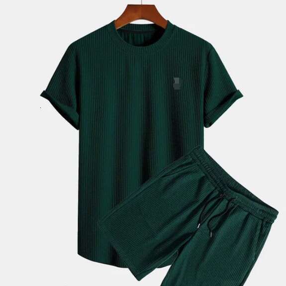 New Summer Striped Casual Suit Round Neck Men's Short Sleeved Sports Fashion Loose Two-Piece Set