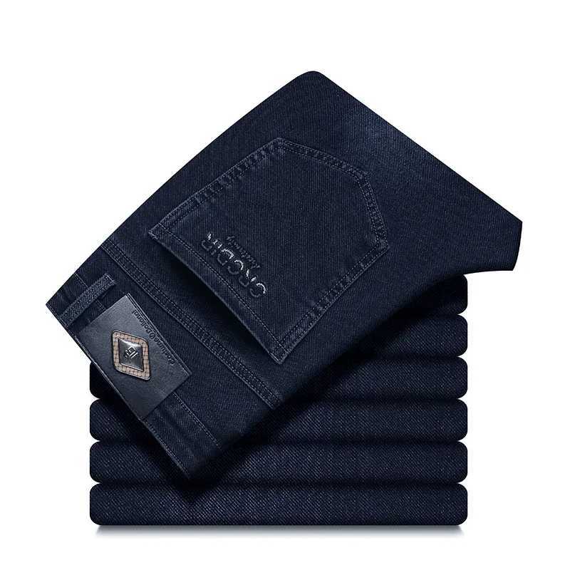 2024 Autumn New Mens Business Jeans High Elasticity Straight Denim Trousers Mens Pants Work Clothes Haze Blue Black Gray Brand X250227