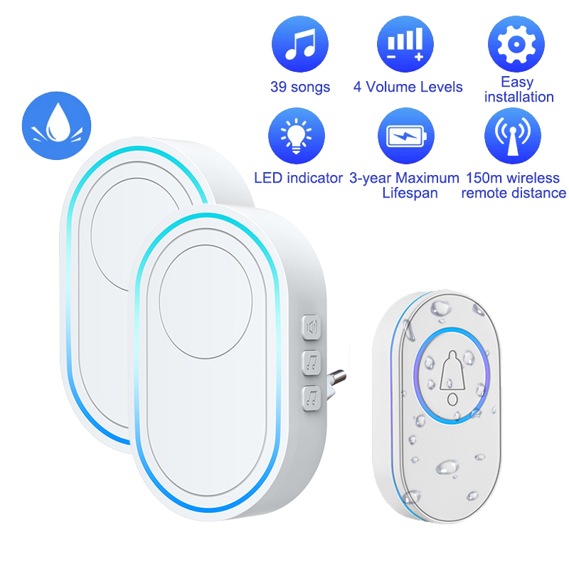 Waterproof Wireless Doorbell Home Welcome Smart Home Door bell 300m Remote Smart Bell Chime EU US Plug Optional