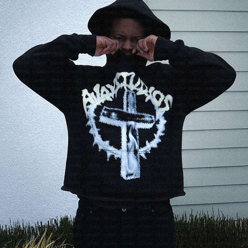 Autumn and winter new American street letter cross printed sportswear trend simple long sleeved women's hoodie