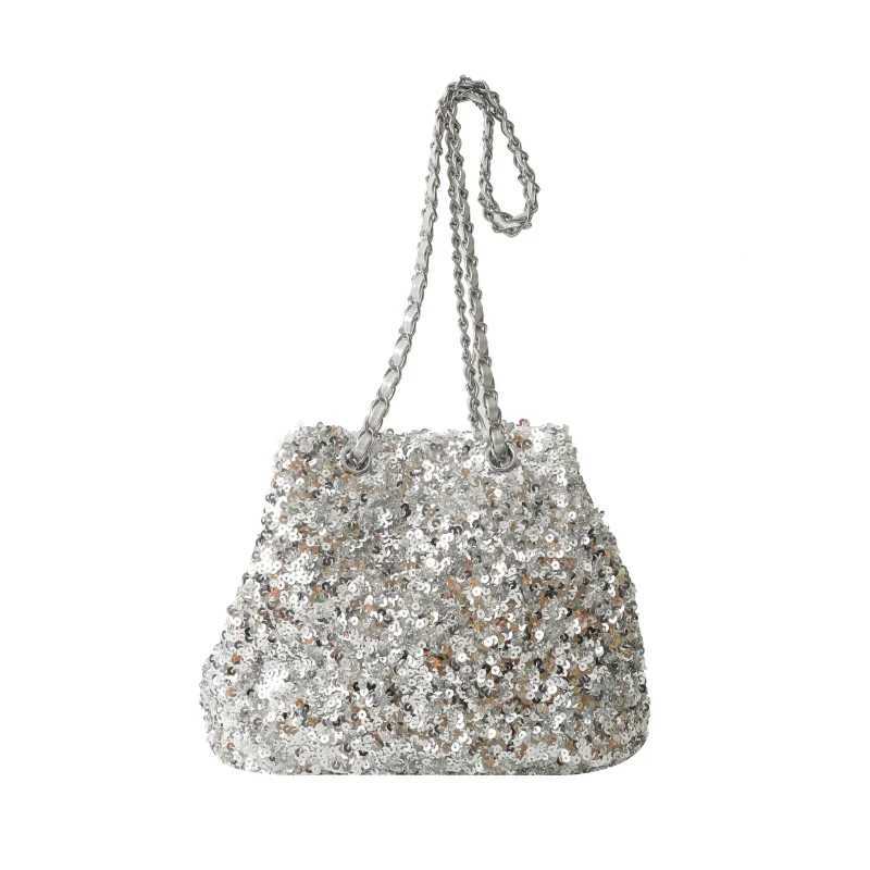 New Arrival Sparkling sequin bucket shoulder bag luxury large capacity fresh womens cross body bag fashion edition hot T250227