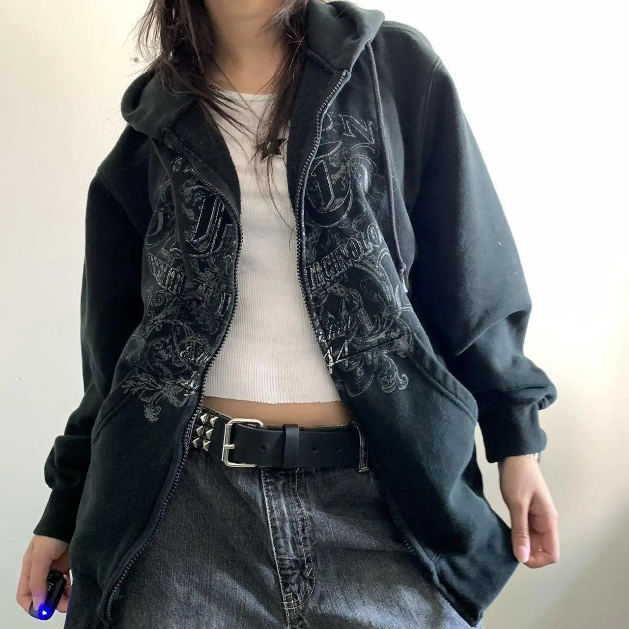 Doury Women Y2K Zip Up Hoodie Casual Graphic Sweatshirt Hoodies Aesthetic Long Sleeve Jacket with Pockets Dark Academia Coat 250226