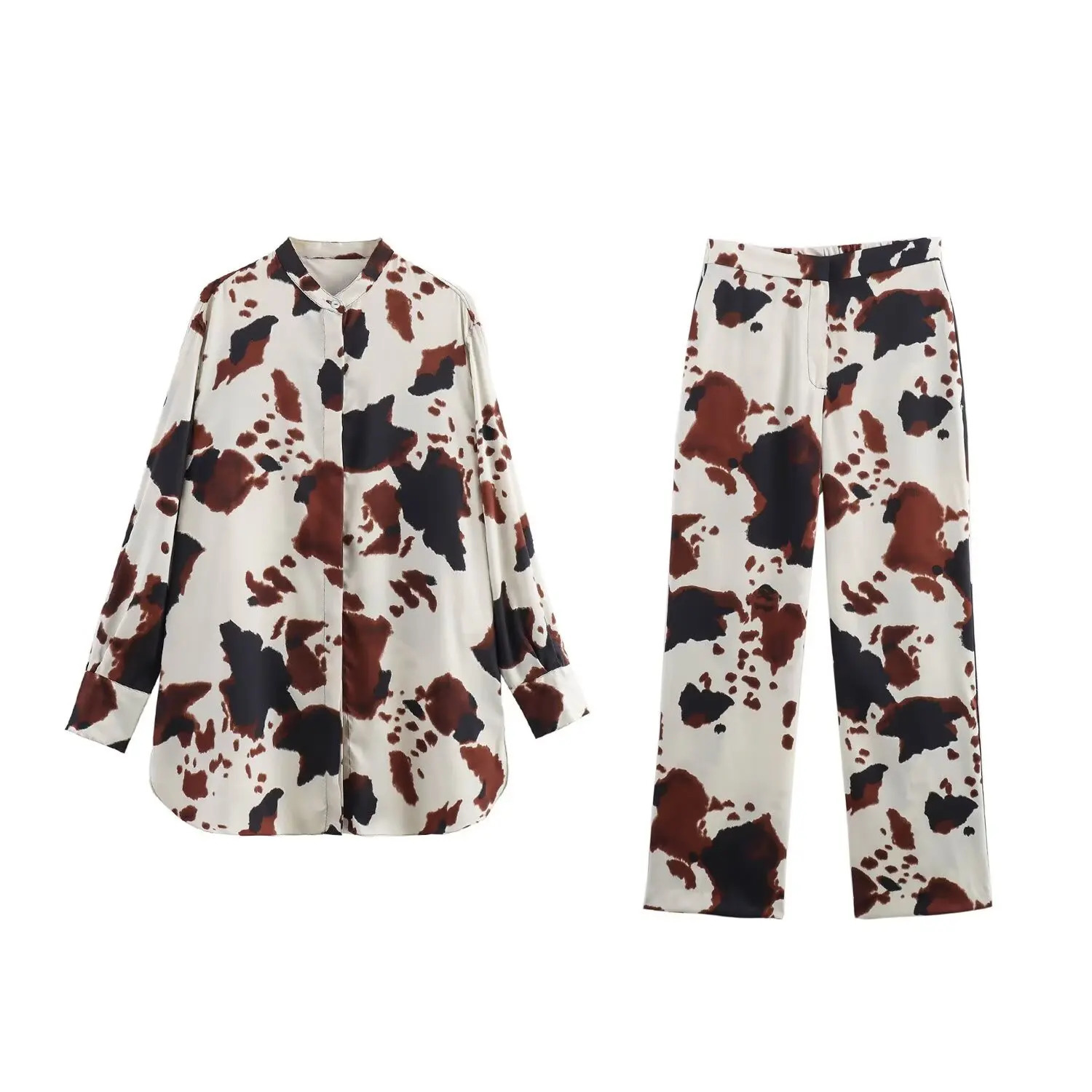 summer twopiece set of European and American style animal print shirt casual pants 250226