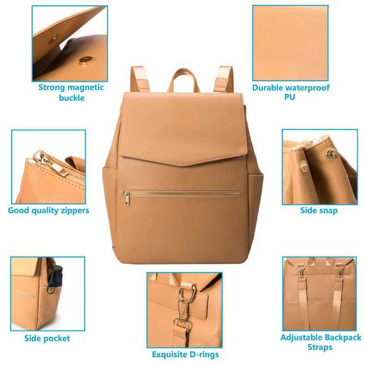 Diaper Bags PU Leather Diaper Bag Backpack Large Capacity Baby Diaper Bag Waterproof Maternity Bag For Stroller With with Diaper Pad Y250227PFKF