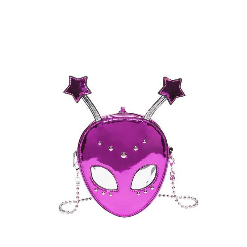 Korean Style Mini Crossbody Bag Alien Design Mini Bag Halloween Ghost Face Creative Fun Bag Versatile Patent Leather HandbagXJ250227