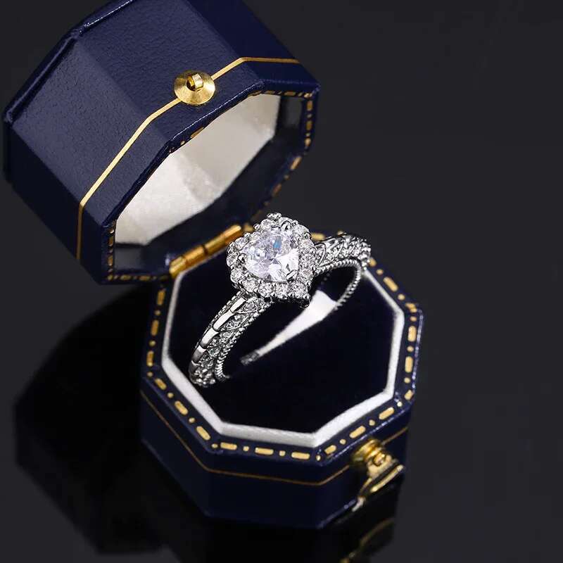 Heart Shaped Sier Plated 10mm AAAA Zircon Pair Ring Women Wedding Engagement Party Jewelry