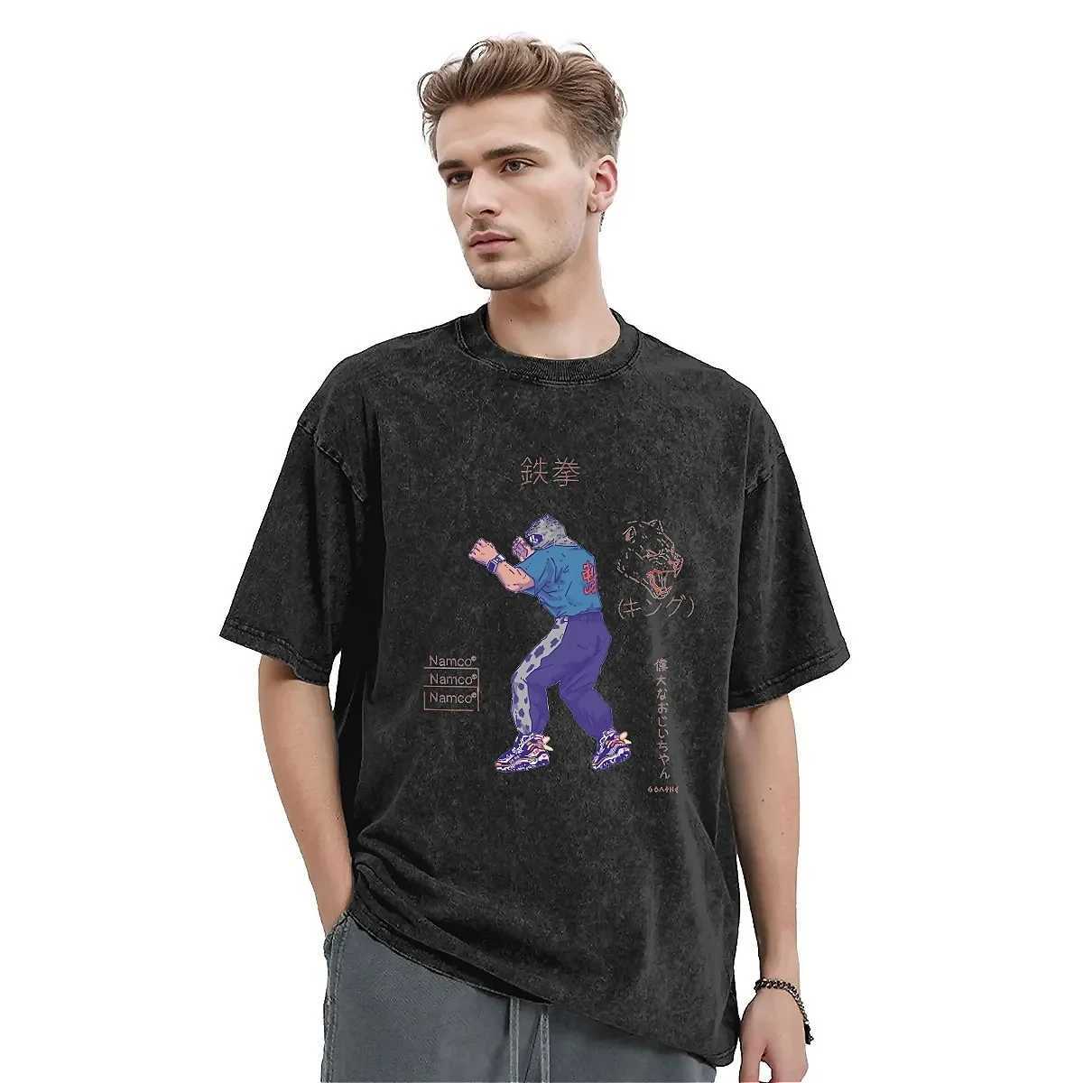 Mens T Shirt Tekken 8 Washed T-Shirts Trendy Cool Hot Game Summer T Shirt Y2K Retro Custom Casual Tops Gift Idea X250227