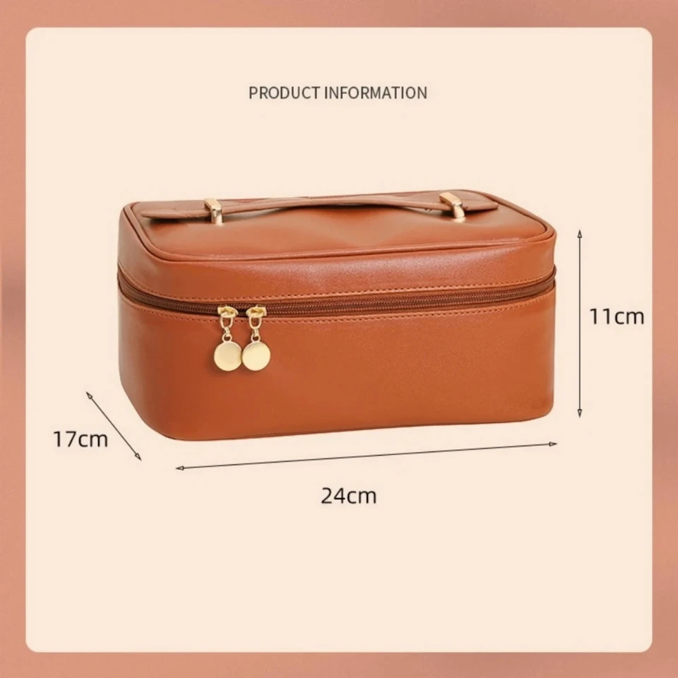 Ship from US Large Capacity Simple Square PU Leather Makeup Organizer Portable Womens Bathroom Bag 250227FBB