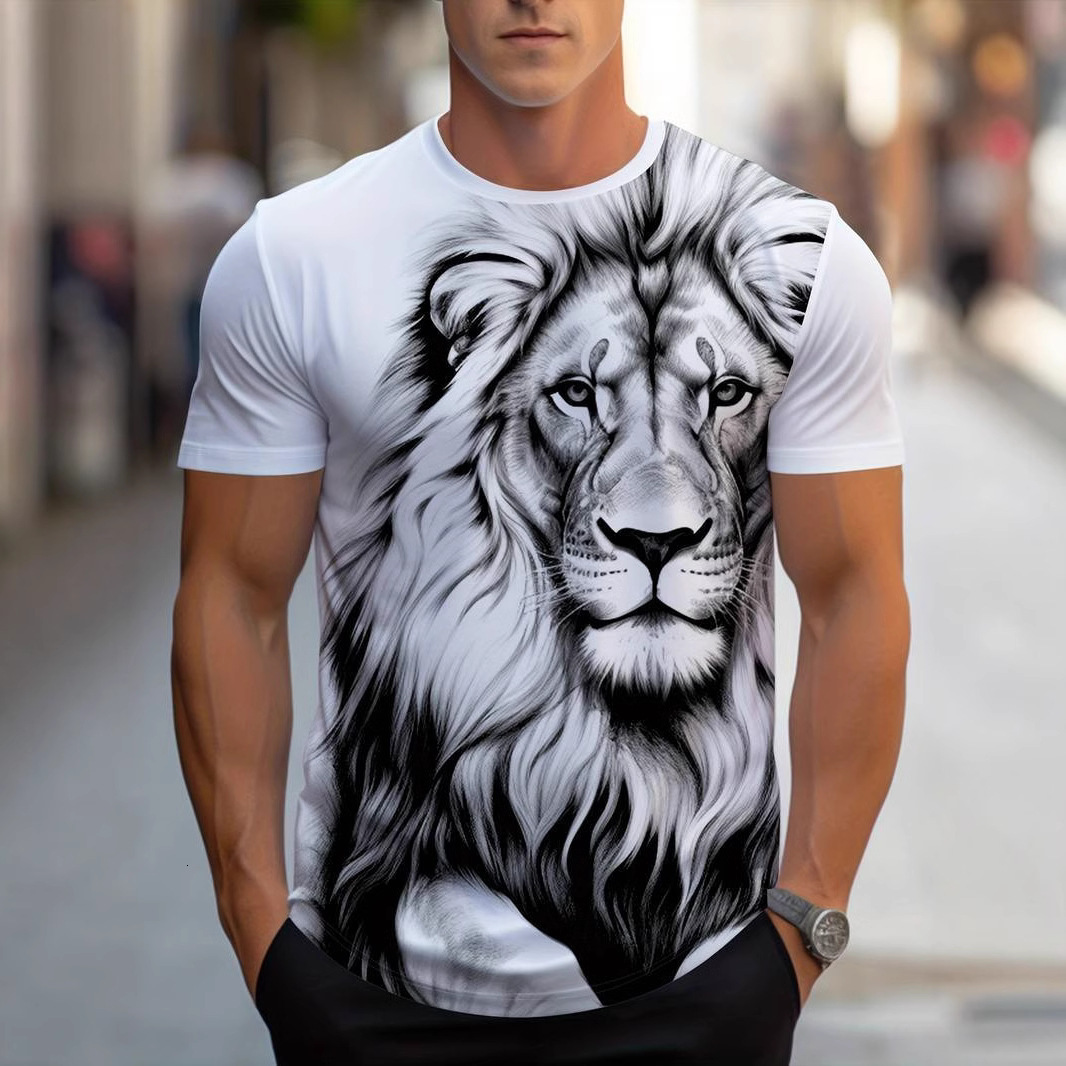 Designer's New Versatile And Trendy 2025 Men's Lion 3D Fashion Printed T-shirt With Free Shipping