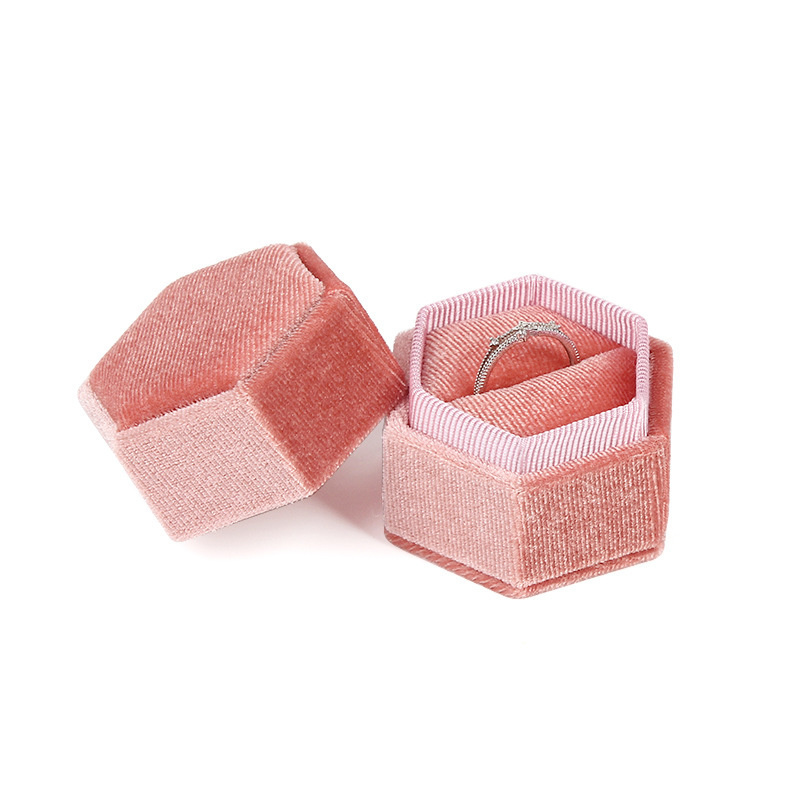 Hexagon Shape Velvet Jewelry Ring Box Storage Case Wedding Ring Display Boxes for Women Gift Earrings Packaging