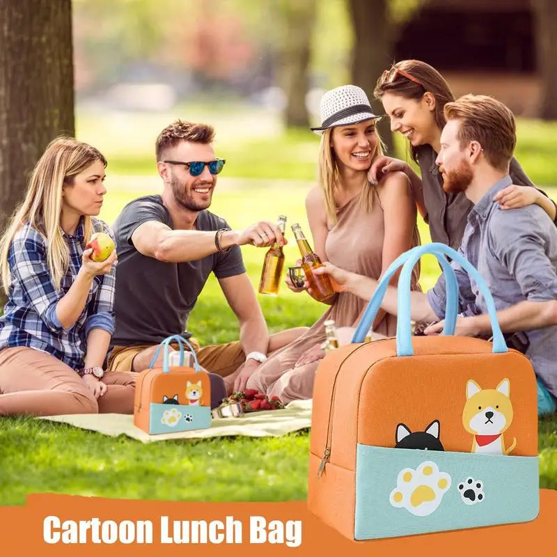 Ship from US Kid Lunch Bag Insulated Animal Pattern Waterproof Leakproof Portable Cooler Thermal For Outdoor Travel 250227FBB