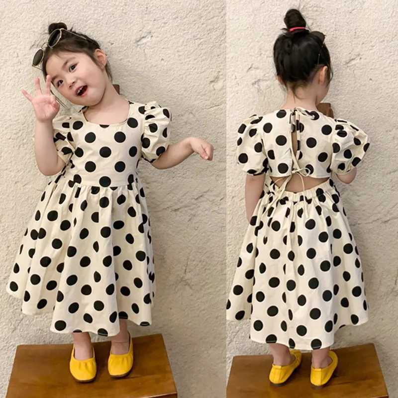 Summer Girls Dresses Polka Dot Print Princess Dress Baby Kids Childrens Clothing Puff Sleeve Backless Beach DressesT250227