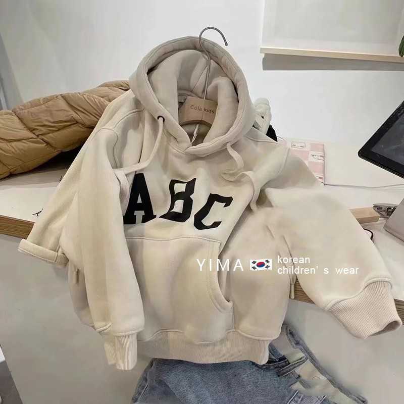Hoodies Sweatshirts Korean childrens clothing 2025 autumn and winter boys fleece hoodie stylish and fashionable baby loose hooded childrens fashionY25