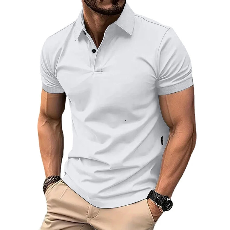 Summer Mens Solid Color Polo Shirt Short Sleeve Lapel Button Tshirts for Men Casual Streetwear Lightweight Jogging Tops 250224