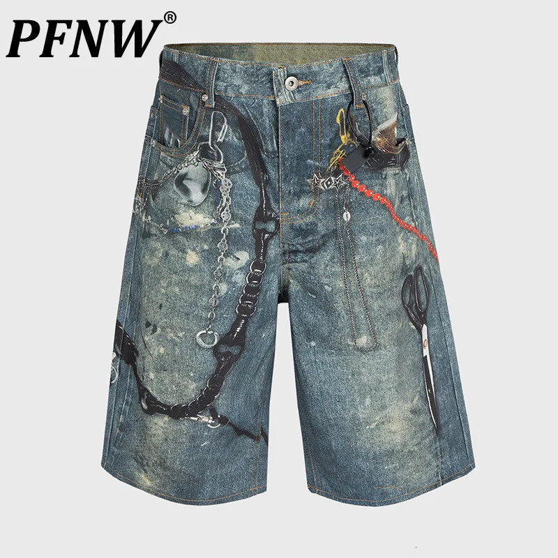 PFNW Distressed Vintage Pants High Street Mens and Womens 3D Scissor Printed Denim Shorts 28W6062 250226