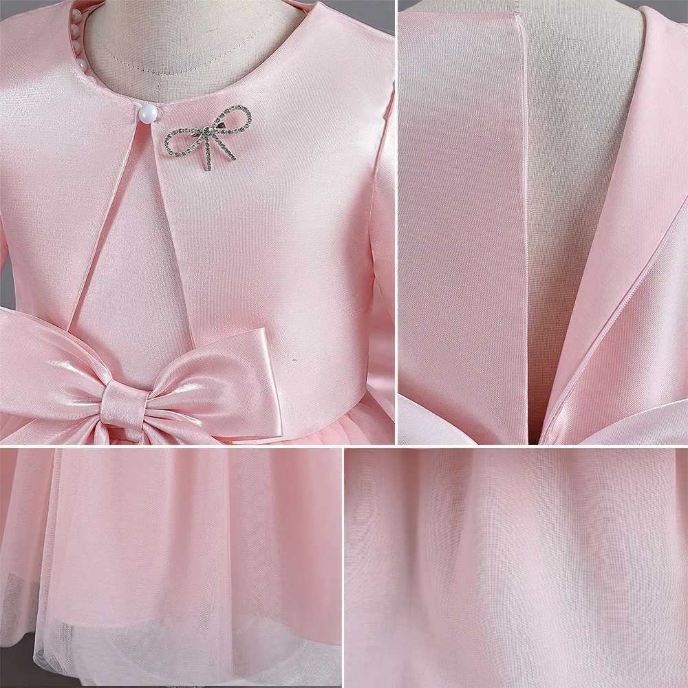 Girl's Dresses ELBCOS 4-14Y Girls Tie Crew Neck Long Sleeves Solid Color Fold Skirt Cardigan Coat Waist Bow Costumes Princess Party Dress Suit Y2