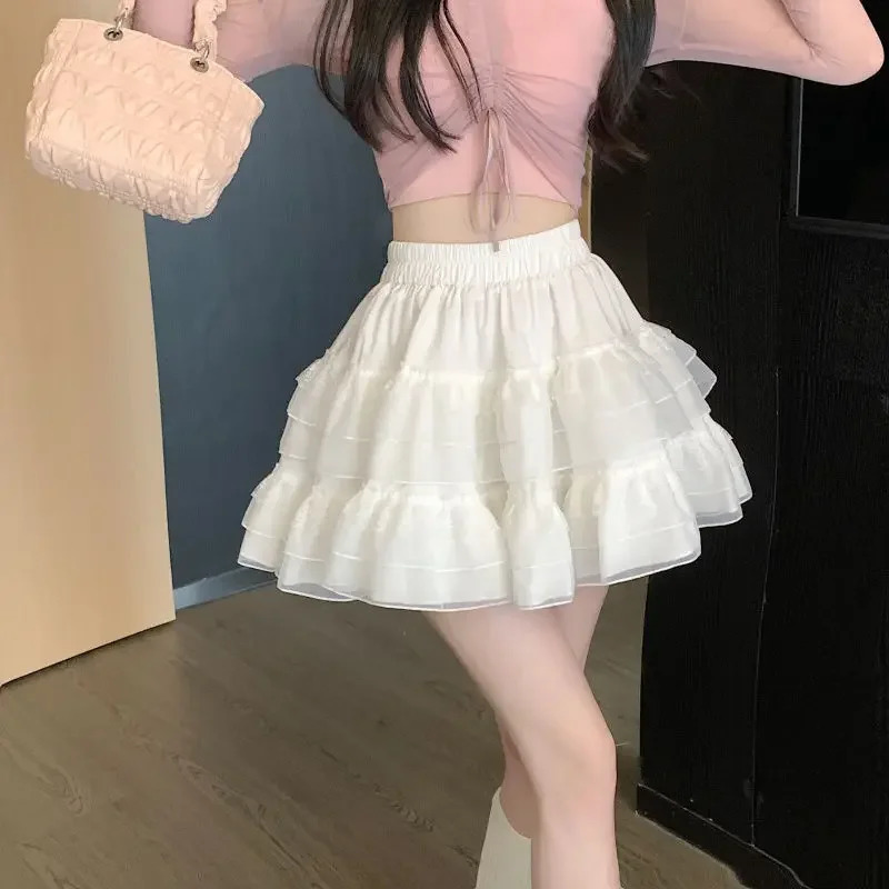 Plus Size Plus Size Womens Lace Cake A- Skirt Summer Style High-Waisted Mesh Skirt Puffy Skirt For Plus Size s 250224