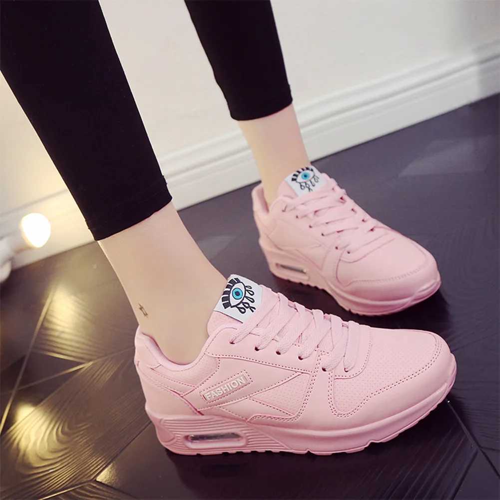 Women Fashion Sneakers Air Cushion Sports Shoes Pu Leather Blue Shoes White Pink Outdoor Walking Jogging Shoes Female Trainers Z250227