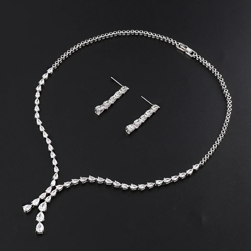 WEIMANJINGDIAN Arrival High Quality Teardrop Cubic Zirconia CZ Necklace and Earring Elegant Wedding Bridal Jewelry Set 250222