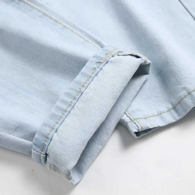 Light Blue Ripped Jeans Mens Fashion Moto Personalized Street Hole Pants Slim Stretch Male Punk Rock Denim Trousers X250227