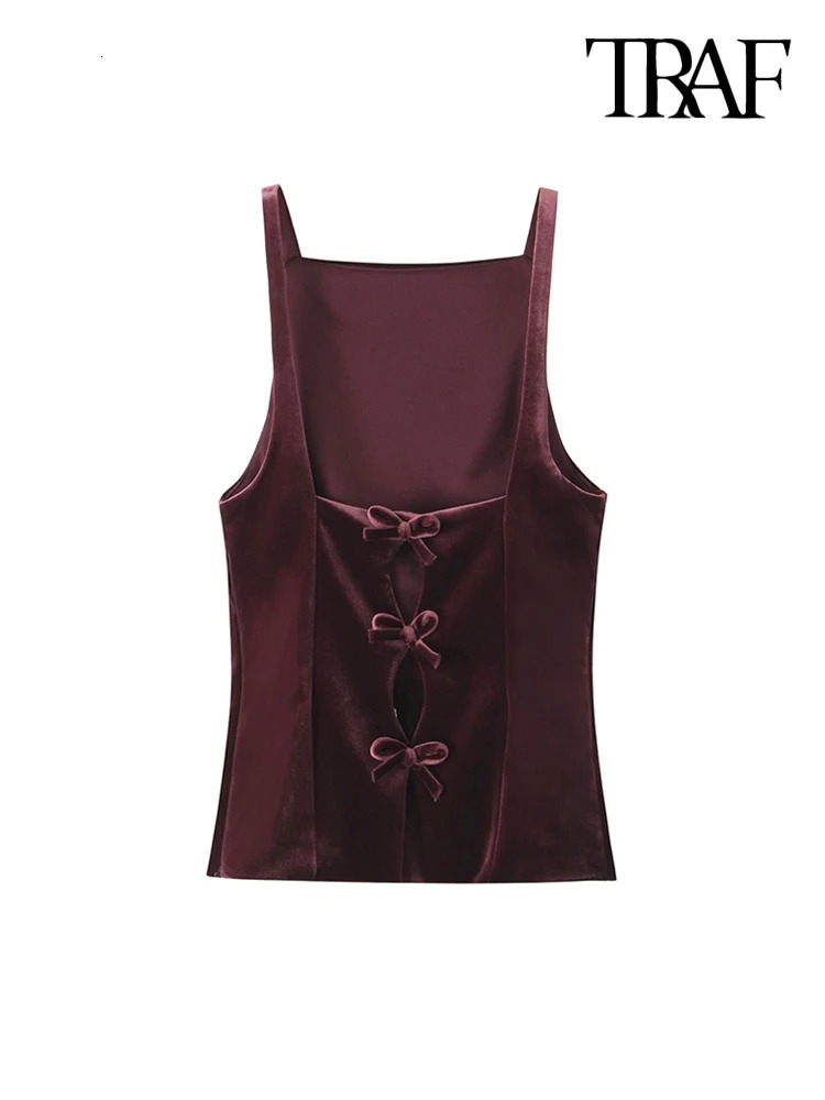 TRAF-Womens Strappy Tank Tops with Back Bow Straight Neck Side Zipper Female Camis Sexy Fashion 250226