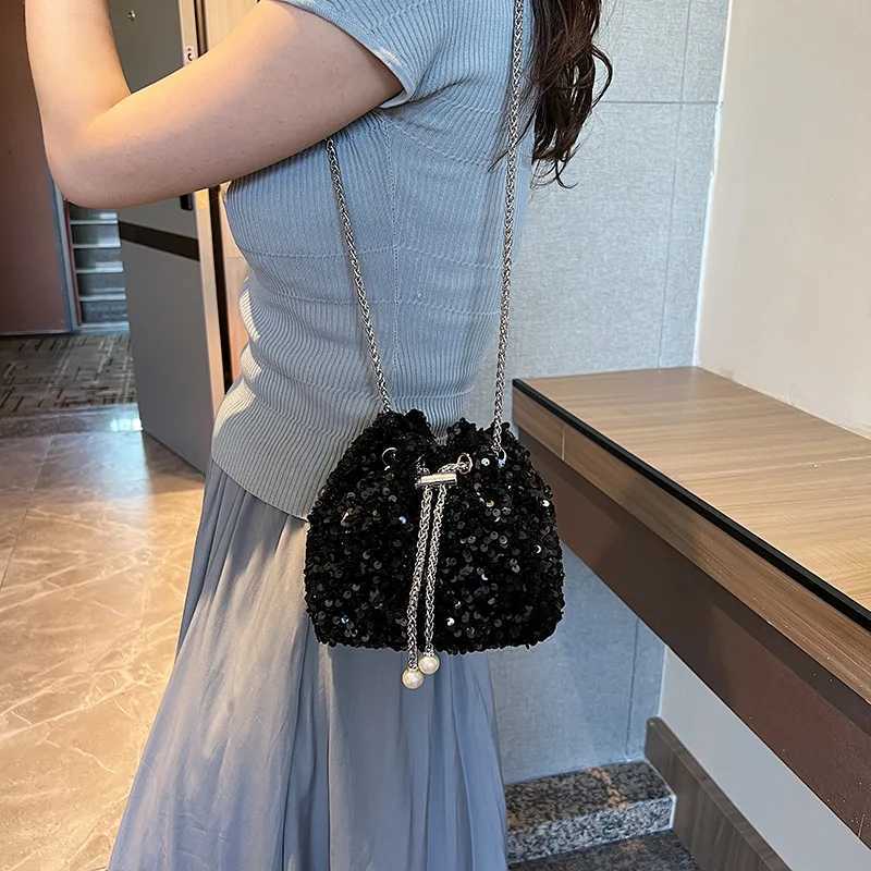 Female Persality Sequin Bag Female Korean Version Bucket Bag Color Style Shoulder Bag Female Crossbody Dinner BagXJ250227