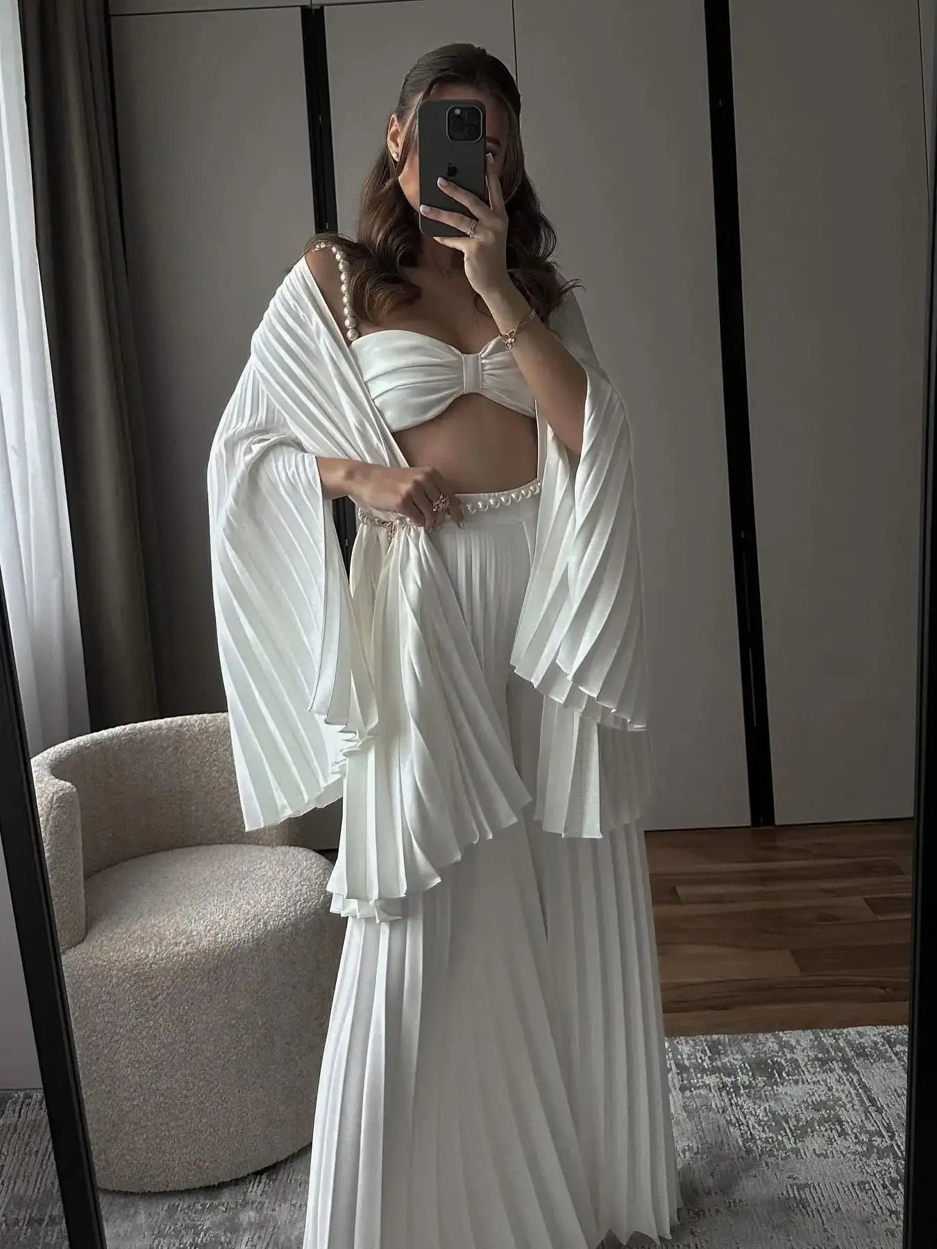 Pleated Skirt Set Women A Line Skirt Beach Skirt Sleeveless Two Piece Set Bandage Top Summer Beach Holiday Party Summer 250226