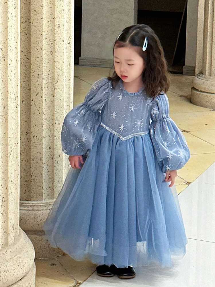 Girl's Dresses Elsa Frozen Little Girl Birthday Dress Long Sleeved Gauze Autumn Winter Elegant Princess Gala Dresses for Girls 3-10 Years Old Y25