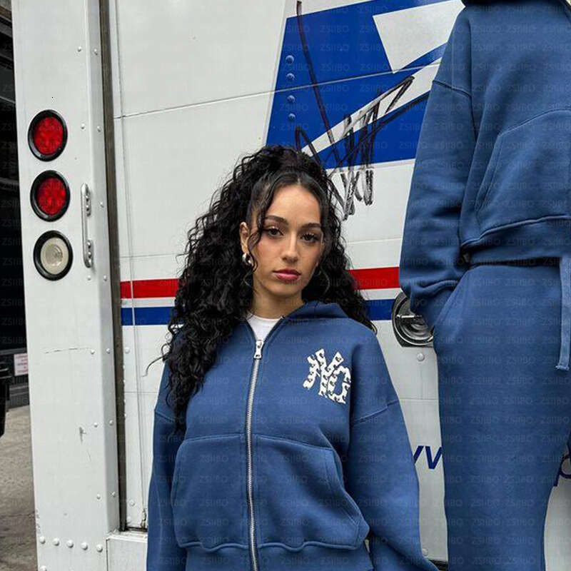 fashion casual trend printed autumn loose hooded cardigan women's hoodie