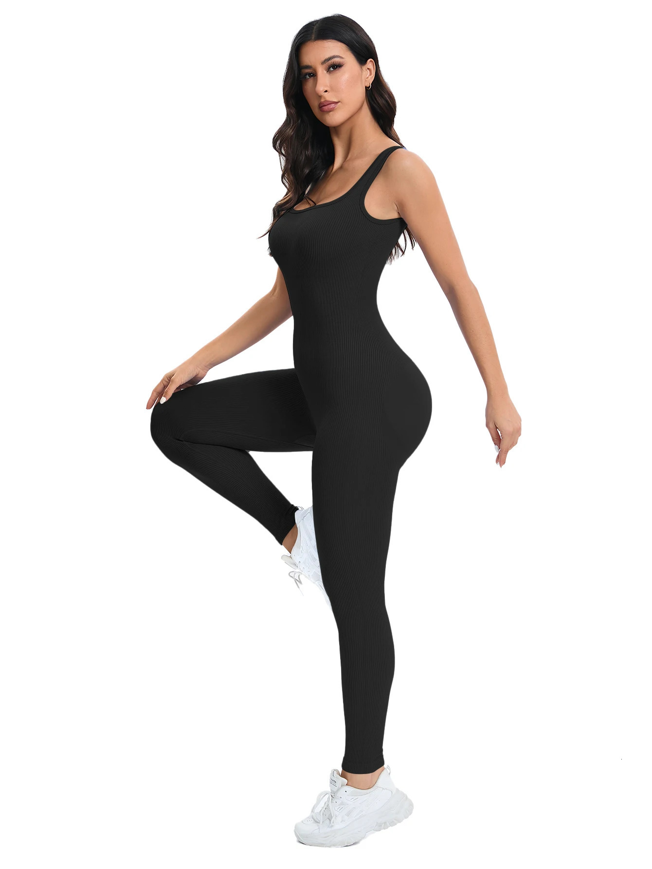 Shapewear Jumpsuits for Women BuiltIn Bra Bodycon Square Neck Sleeveless Summer Rompers Ribbed Jumpsuit 250227