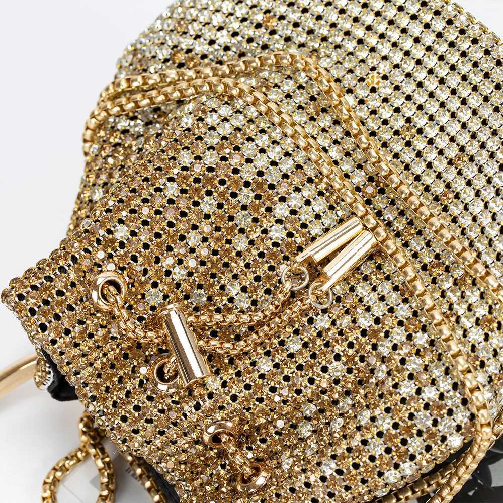 New Arrival Rhinestone/Sequin Bucket Bag with Jewelry Set Women Silver Bling Evening Handbag Glitter Diamond Cell Phone Purse T250227