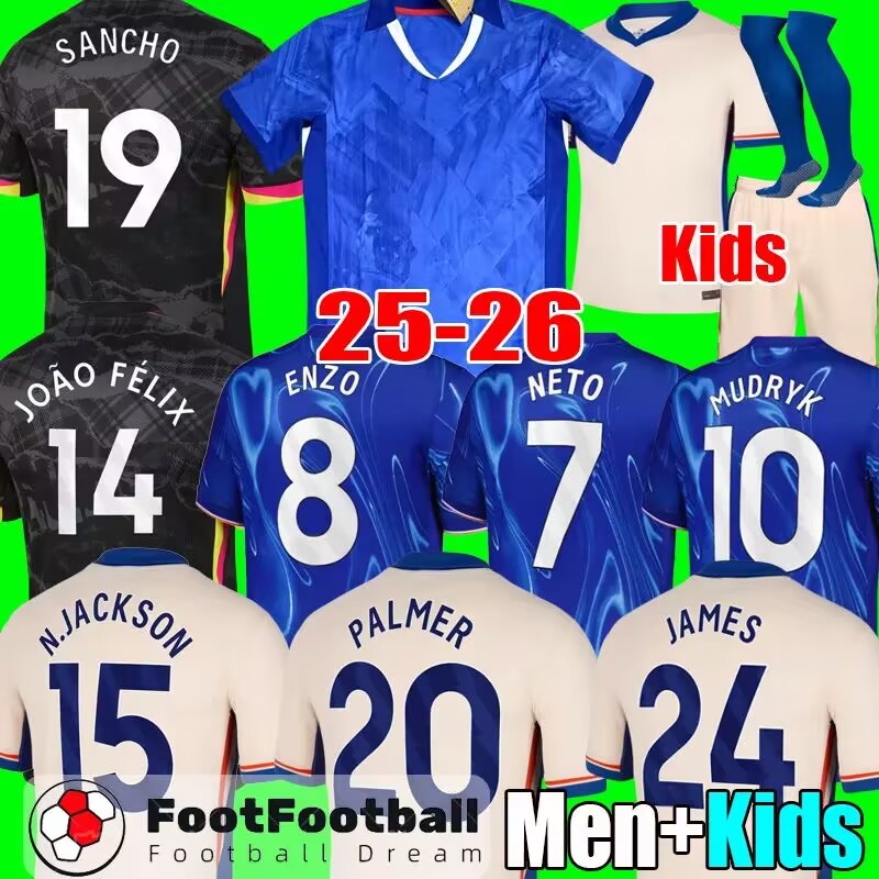 24 25 26 SANCHO JOAO FELIX ENZO PALMER NETO Soccer Jerseys FC jersey 2025 JAMES NKUNKU MADUEKE DISASI BADIASHILE MADUEKE MUDRYK Football Shirt T. SILVA Men Kids Kit top