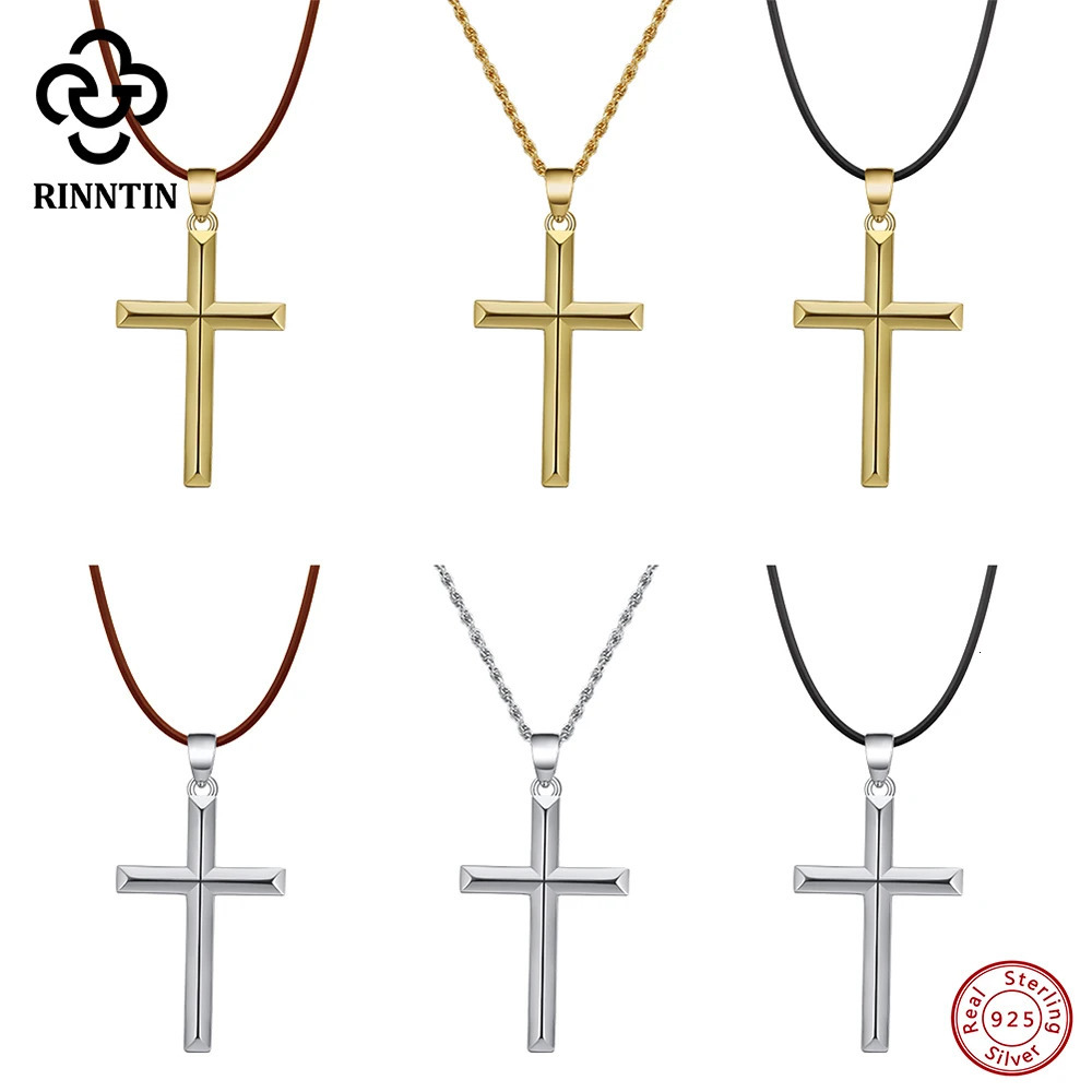 Rinntin 925 Sterling Silver Simple Cross Pendant for Women Men Pure Silver Fashion Christian Religious Jewelry Chain Gift SNMN01 250227