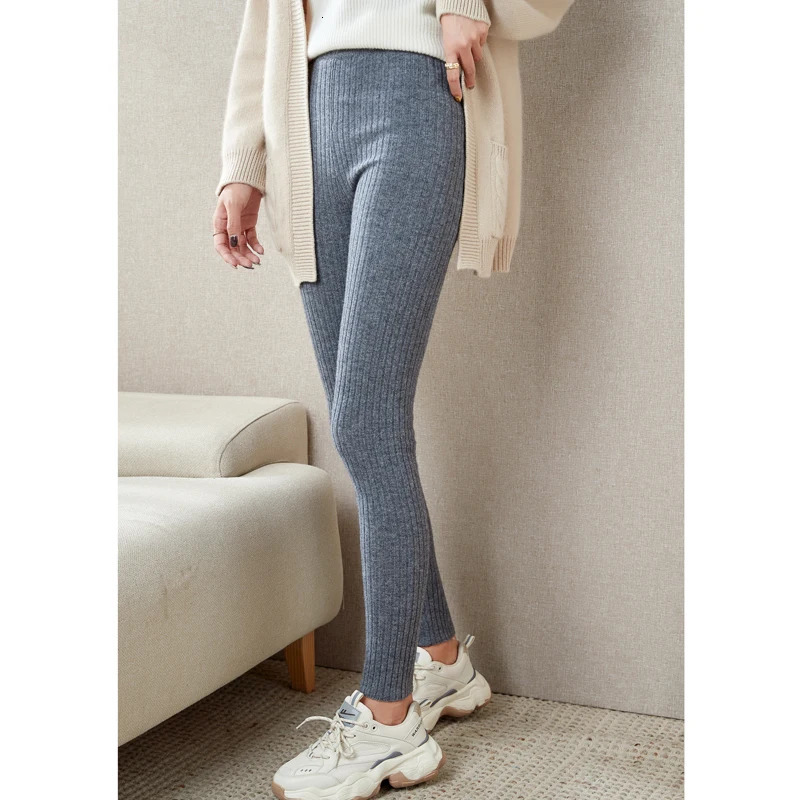 LONGMING Sweatpants 100% Merino Wool Knitted Pants Leggings Womens Clothes Autumn Winter Trousers Vintage Long Pants Female Y2K 250226