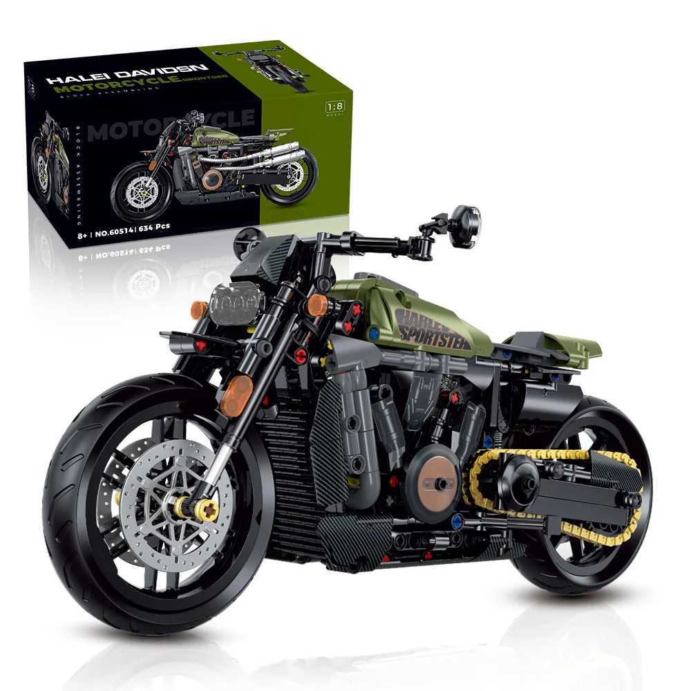 1 8 586PCS High-tech Classic Motorcycle Building Model Blocks Motor City Racer B Toys for Boys Childrens Halloween Gifts Y250227