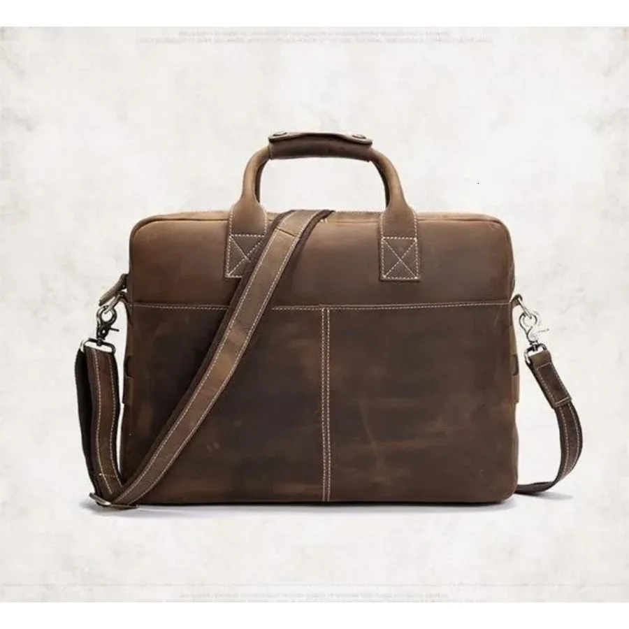 Ship from US Vintage Leather Business Travel Messenger Bag Handmade briefcase 250227FBB