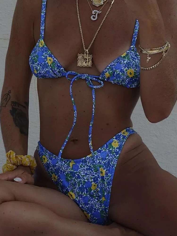 New Ral Print 2024 Sexy Strappy Swimwear Women Swimsuit Female Two Pieces Bikini Set Bathing Suits Beachwear Swim Lady