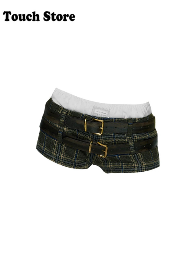 Autumn/Winter Womens Y2k Gyaru Wool Patch Shorts Low Waist Longevity Strips 2000s K-pop Japanese Harajuku Cyberpunk Pants 250225