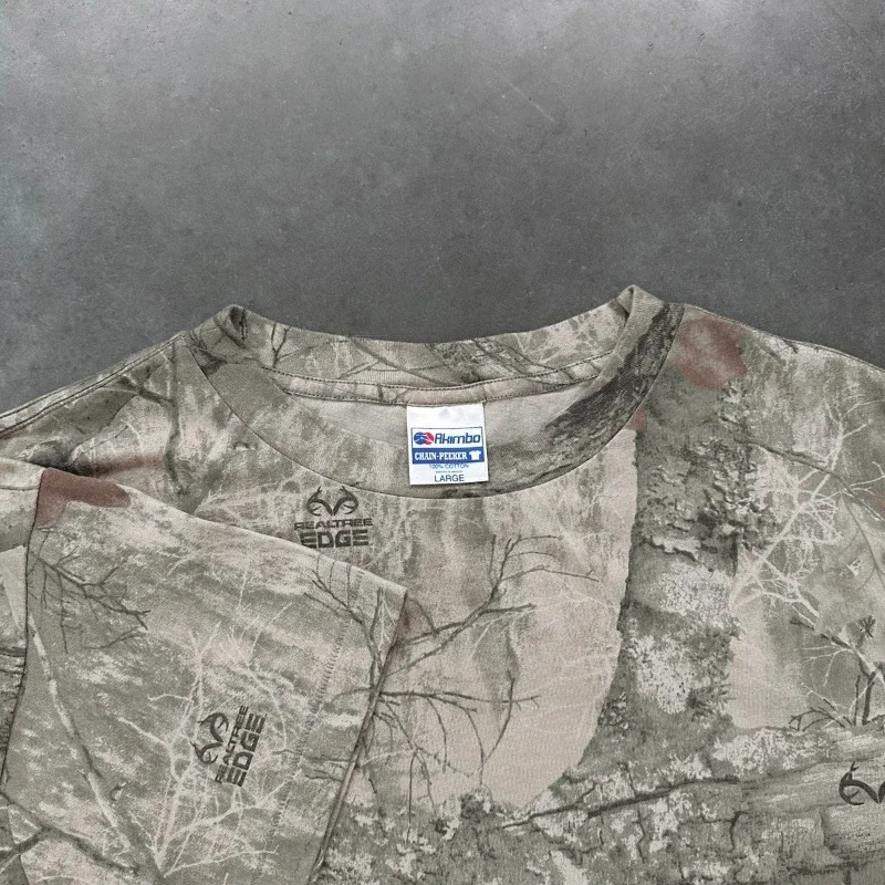 American Retro Graphic T Shirts Leaf Pattern Top Streetwear Harajuku Y2K T-shirt Couple Camouflage T-shirt Clothes Tops Tees 250226