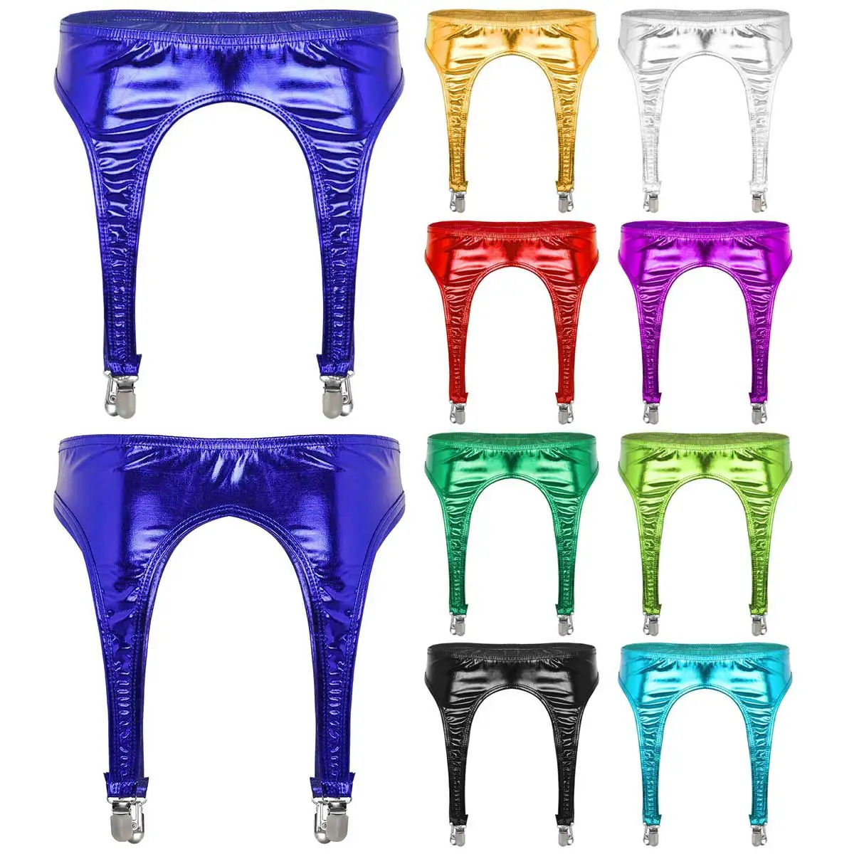 Women Garter Belt Gothic Lingerie Shiny Metallic High Waist Suspender for Thigh High Stockings Rave Festival Pole Dance Costume 250227