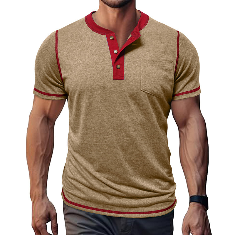 Designer Fashion Trend Free Shipping 2025 Summer New T-shirt Casual Men's Short Sleeved Henry Shirt