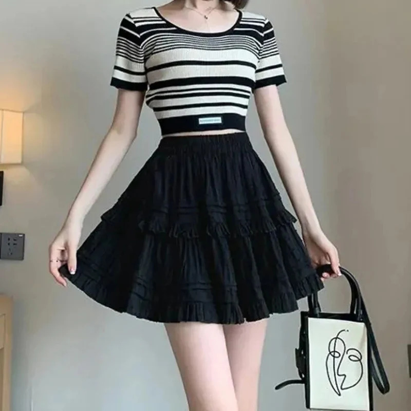 Sweet Cute Lace Mini Skirt Women Kawaii White Ruffles Pleated Short Skirts Woman 2025 Summer Korean High Waist A Line Skirts 250224